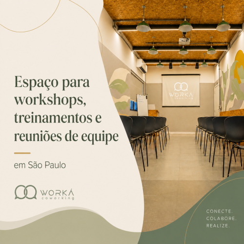 Espaço para workshops, treinamentos e reuniões de equipe no Worká Coworking em São Paulo